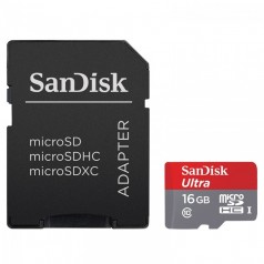 Sandisk Minneskort MicroSDHC Ultra 16GB med SD adapter hos Davids.se